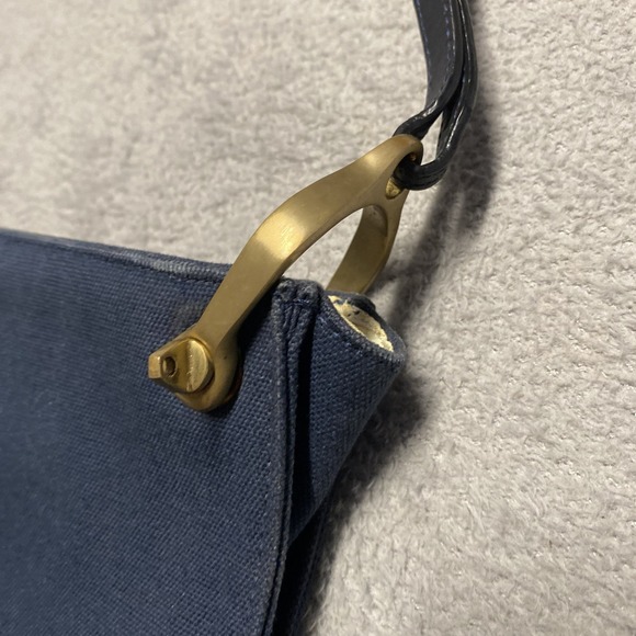 Gunner's Daughter Handbag Blue Canvas Nautical Gold Accent Crossbody Made In USA - Picture 4 of 12